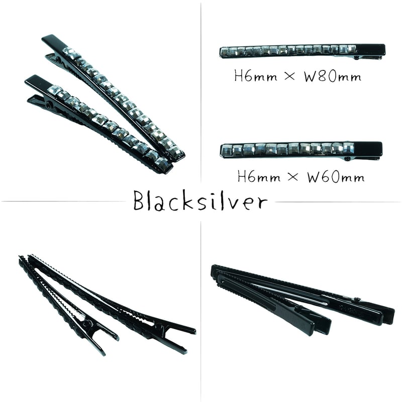 2点セット】ブラック ブラックシルバー シンプル 上品 ヘアクリップ