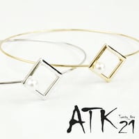 華奢なバングル 一粒パール スクエア  ブレスレット レディース アクセサリー おしゃれ 人気：BR160601SK