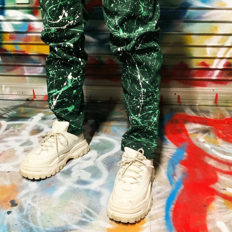 ペイントリメイクデニムジーンズ リメイクペイントデニムパンツ デニムパンツ GU ストレッチ