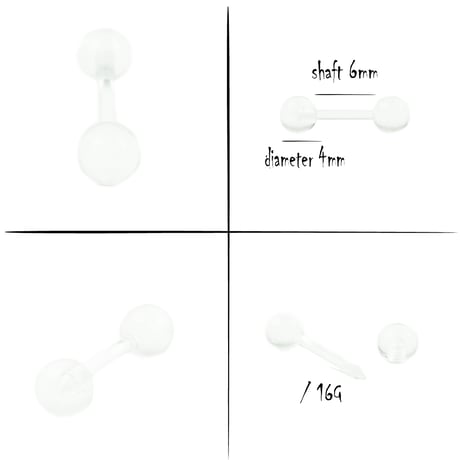 片耳用（1個売り）ボール シークレットバーベルピアス  透明ピアス 16G  アクリル メンズ レディース ユニセックス アクセサリー：MPA190930