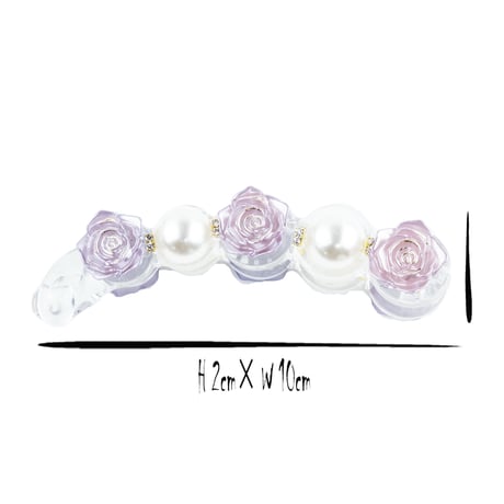 ローズ 薔薇 パール 涼しげ 爽やか バナナクリップ エレガント 大人アクセ 髪留め しっかり留まる レディース 簡単ヘアアレンジ ヘアアクセサリー：BNN180601