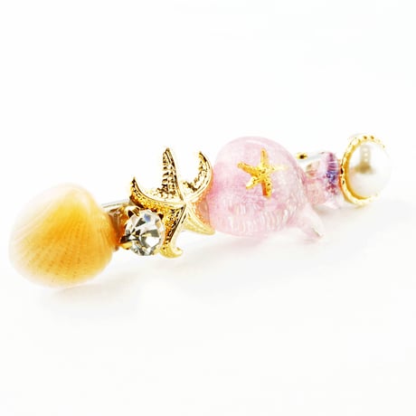 海モチーフ ヘアクリップ フィッシュ スターフィッシュ ヒトデ  シェル 貝殻 パール ビジュー ダッカール レディース ヘアアクセサリー：HD170205