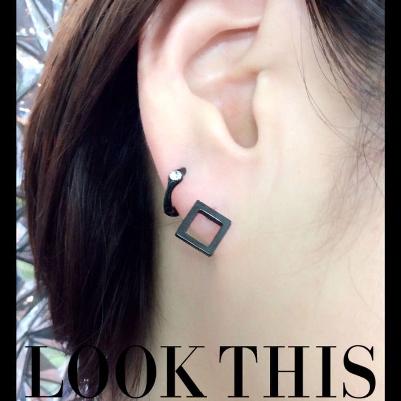 両耳用（2個セット） オープン スクエア モチーフ ストレートバーベル