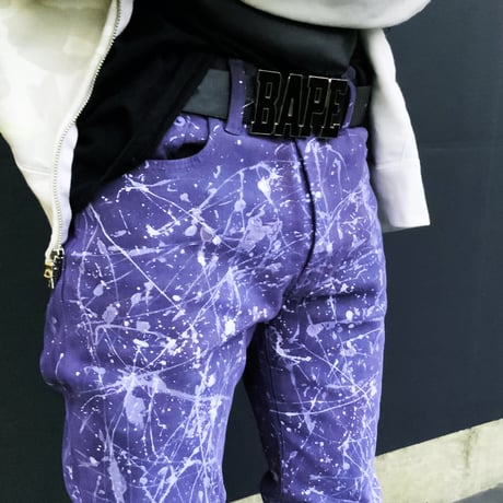 リメイクペイントデニムパンツ デニムパンツ GU ストレッチスリムジーンズ ブラック デニム メンズ ファッション ATK21：RP201002