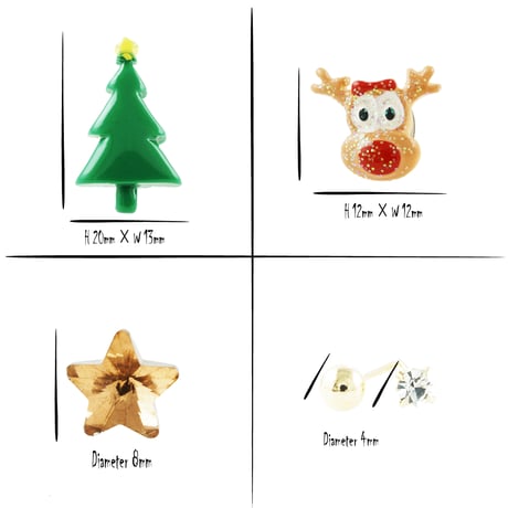 (5点セット）クリスマス Xmas ツリー トナカイ 柊 パヴェボール スター ゴールド ビジュー ピアス スタッドピアス  レディース  ユニセックス アクセサリー：PKS181201/2