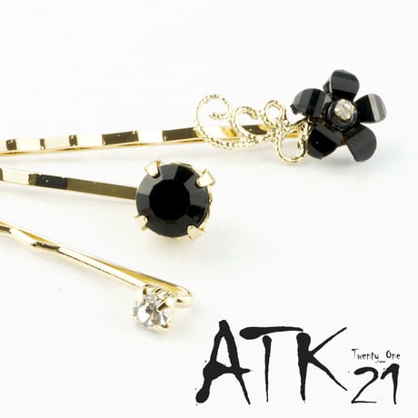 (3本セット) フラワー ビジュー カラーストーン ヘアピンセット 髪どめ 前髪 かわいい ヘアアクセサリー：HA170202
