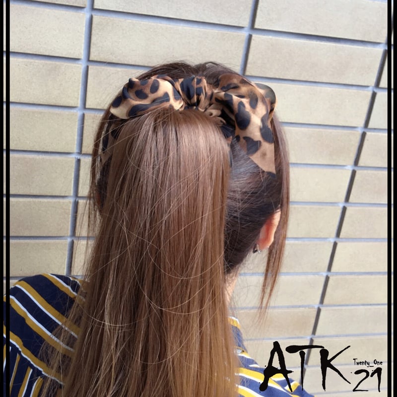 レオパード ヒョウ柄 リボン シュシュ ヘアゴム 簡単ヘアアレンジ