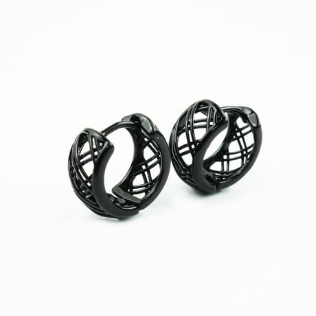 両耳用（2個セット）透かし メッシュ  フープピアス 18G シルバー ブラック シンプル 上品  レディース アクセサリー：HPB170505