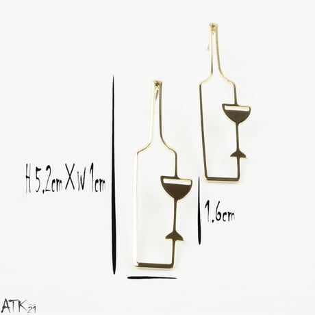 ワインボトル シャンパングラス おもしろピアス スタッドピアス ユニーク 個性的 メンズ レディース ユニセックス アクセサリー：PKL170902