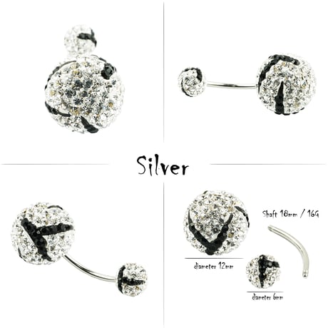 （1個売り）へそピアス 16G パヴェ バナナバーベル ヒョウ柄 ボディピアス スワロフスキー サージカルステンレス316L アクセサリー