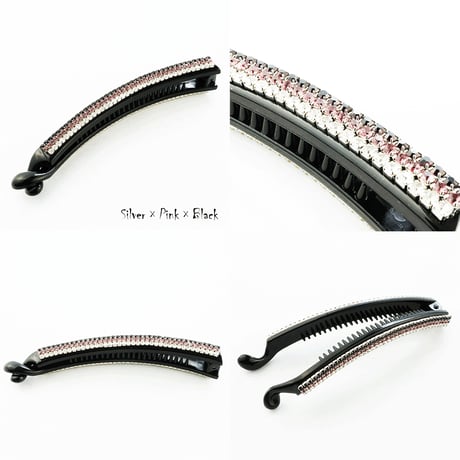 3連 ラインストーン バナナクリップ シンプル 上品 きれい目コーデ 簡単ヘアアレンジ レディース ヘアアクセサリー：BNN170301