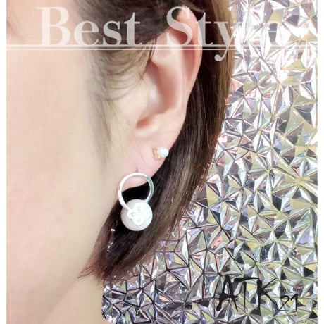 パール フラワー ラインストーン サークル スタッド ポスト ピアス シルバー ゴールド ピンクゴールド レディース アクセサリー：PPM160201