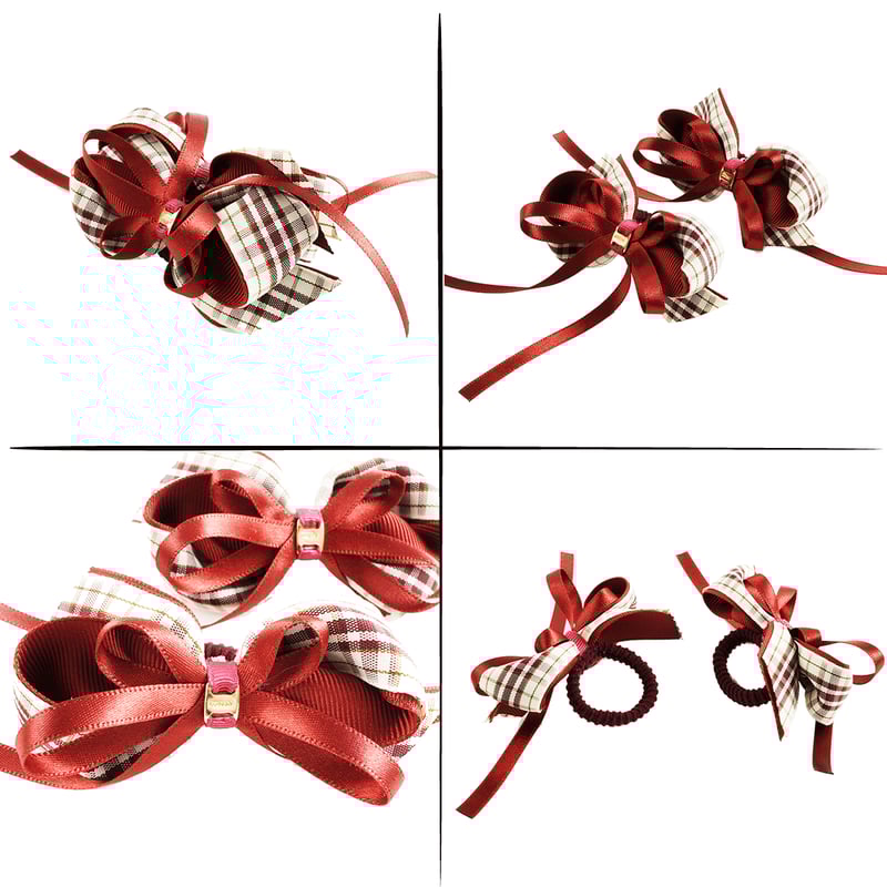 No.34リボンヘアゴム☆チェック柄☆レッド系 No.34リボンヘアゴム☆チェック柄☆レッド系 ヘアアクセサリー