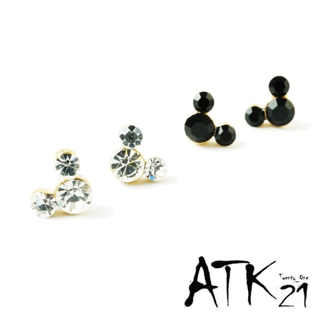 両耳用(2点セット）ミッキー モチーフ Black キラキラ クリア  スタッドピアス メンズ レディース  ユニセックス アクセサリー：PSS181004