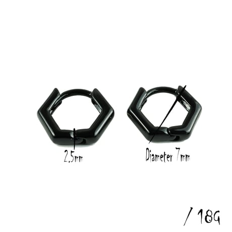 両耳用（2点セット）シンプル 5角形 フープピアス リングピアス ブラック シルバー 18G  メンズ レディース ユニセックス アクセサリー：PHB180702 S