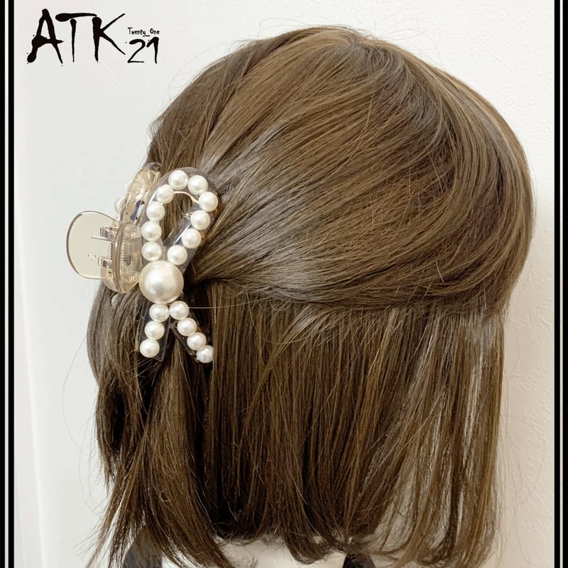 クロスリボン パール ブラック クリア バンスクリップ ヘアクリップ 髪