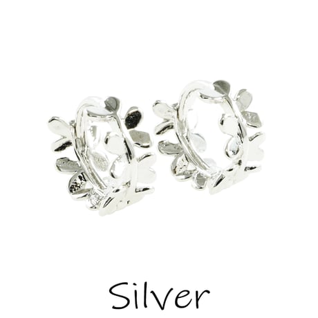 両耳用（2個セット）シンプル フラワーリース シルバー ブラック フープ リング ピアス メンズ レディース ユニセックス アクセサリー