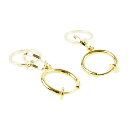 両耳用（2点セット）シンプル 3連フープフェイクピアス ノンホール パイプイヤリング メンズ レディース ユニセックス アクセサリー：FP190705