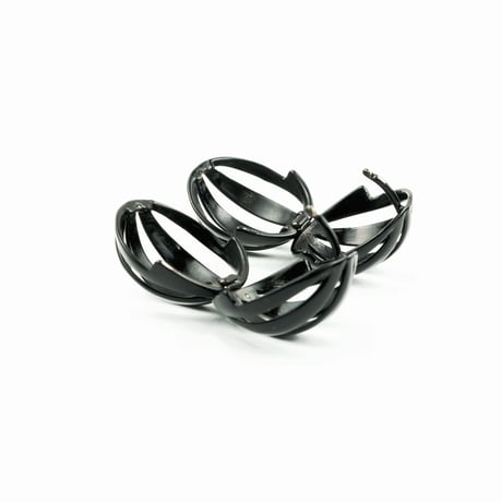 両耳用（2個セット）透かし ストライプ ボール フープピアス 18G シルバー ブラック シンプル 上品 リッチ レディース アクセサリー:HPB170502