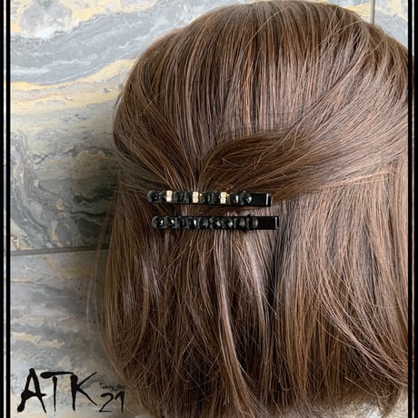ブラック ゴールド シンプル 上品  ヘアクリップ ダッカールクリップ 髪留め レディース きれい目 ヘアアクセサリー