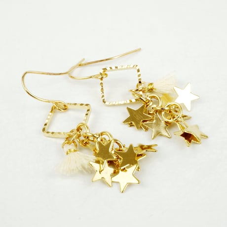 スター コットン フリンジ フックピアス ゴールド レディース アクセサリー：PM160801