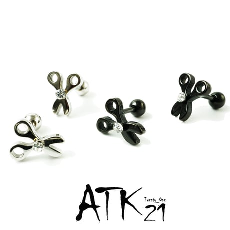 両耳用（2点セット）はさみ モチーフ ハサミ 鋏 scissors 16G ステンレスピアス スレートバーベル 軟骨 ボディピアス メンズ レディース ユニセックス アクセサリー：MPS181005