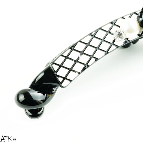 モノトーン チェック black カメリア パール ストーン バナナクリップ ヘアクリップ 簡単ヘアアレンジ レディース ヘアアクセサリー：BNN171001