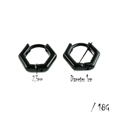 両耳用（2点セット）シンプル 5角形 フープピアス リングピアス ブラック シルバー 18G  メンズ レディース ユニセックス アクセサリー：PHB180702