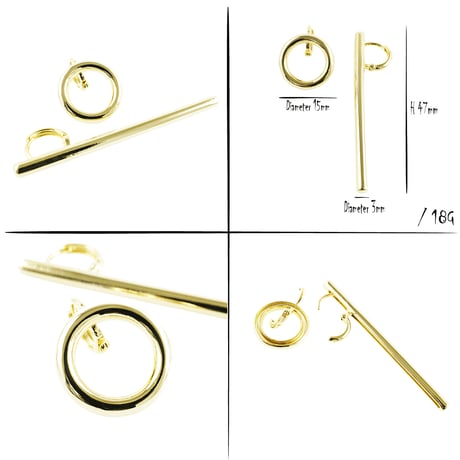 両耳用（2点セット）オープンサークル バー アシンメトリー フープピアス  上品 シンプル おしゃれ 大人アクセ メンズ レディース ユニセックス アクセサリー：HPB190202