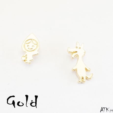 赤ずきんちゃん オオカミ おとぎ話 アシンメトリー ピアス 童話 遊び心 おもしろ ピアス メンズ レディース ユニセックス アクセサリー：PSS170802