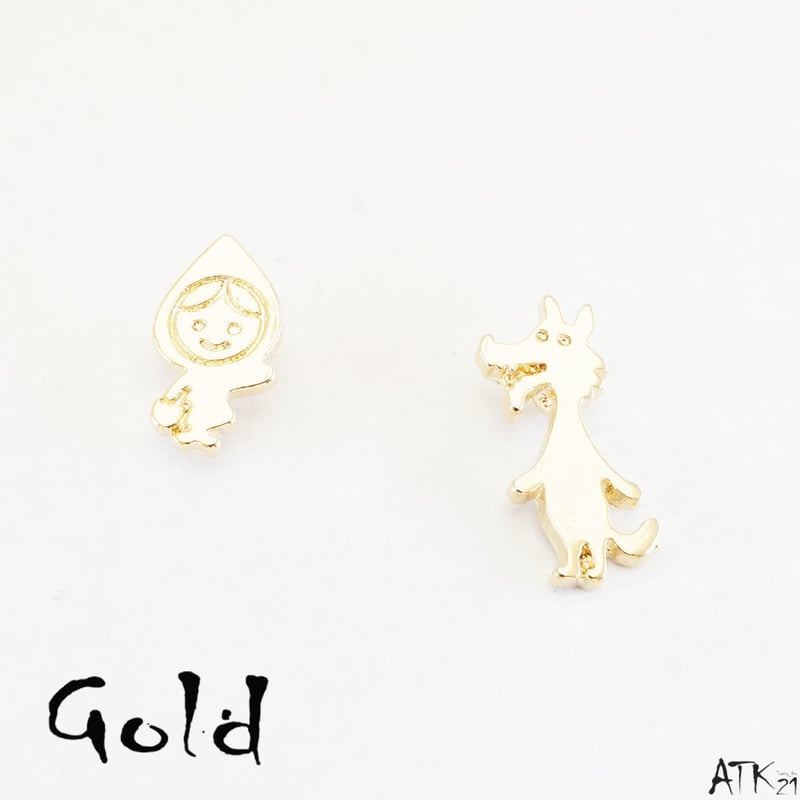 赤ずきんちゃん オオカミ おとぎ話 アシンメトリー ピアス 童話 遊び心