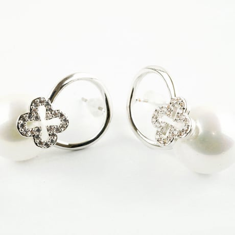 パール フラワー ラインストーン サークル スタッド ポスト ピアス シルバー ゴールド ピンクゴールド レディース アクセサリー：PPM160201