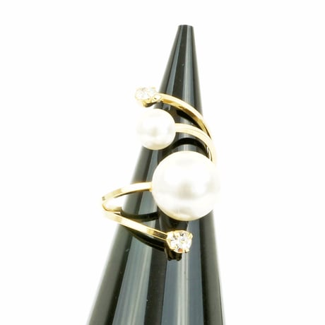 4連 パール ビジュー アシンメトリー リング 指輪 フリーサイズ 豪華 きれいめコーデ アクセサリー：R160602