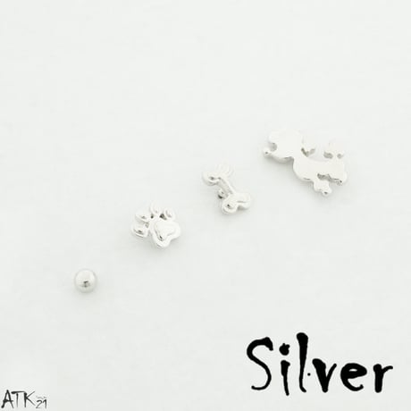 (4個セット）プードル 犬 足跡 肉球 骨 ボーン bone セットピアス アシンメトリーピアス 遊び心 おもしろ ピアス メンズ レディース ユニセックス アクセサリー：PSS170805