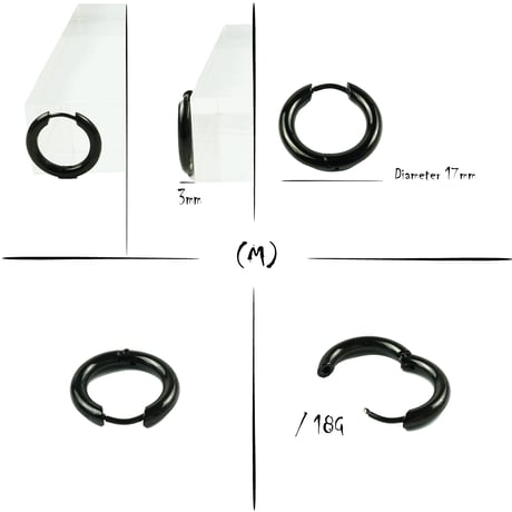 片耳用（1個売り）Black リングピアス フープピアス シンプル 18G ステンレスピアス Surgical Steel 316L メンズ レディース ユニセックス アクセサリー：HPS191202