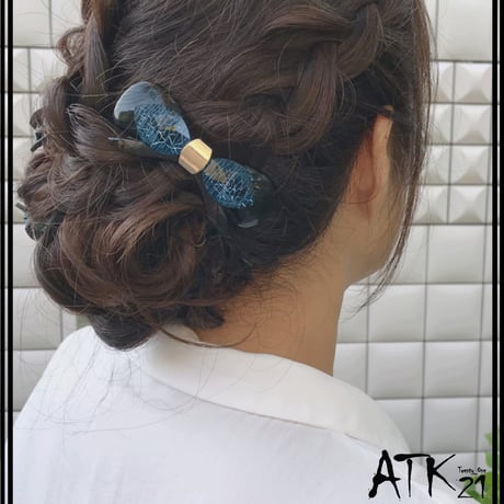 リボン アクリルストーン 上品 シンプル バレッタ 大人アクセ ヘアクリップ 髪留め 簡単ヘアアレンジ レディース ヘアアクセサリー：HV190102