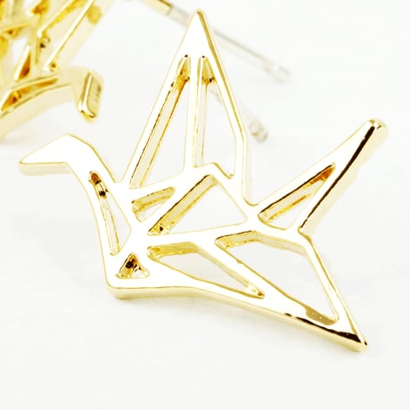 折り鶴 透かし ピアス 和装 シンプル Silverpost925 シルバー ゴールド アクセサリー メンズ レディース ユニセックス：PS160605