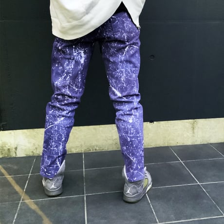 リメイクペイントデニムパンツ デニムパンツ GU ストレッチスリムジーンズ ブラック デニム メンズ ファッション ATK21：RP201002