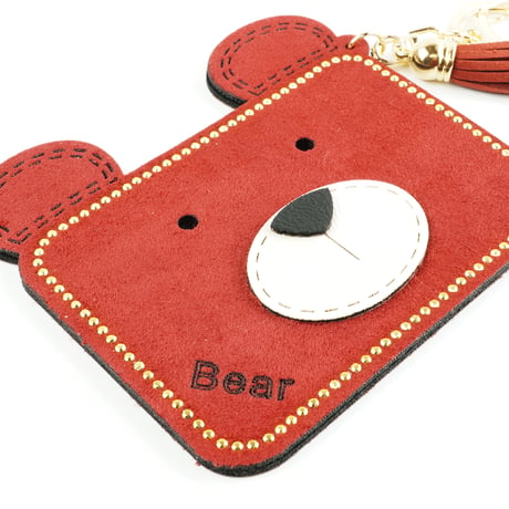 Bear くまちゃん モチーフ スエード パスケース  カードケース カードホルダー ICカード キーホルダー アクセサリー：PC180203