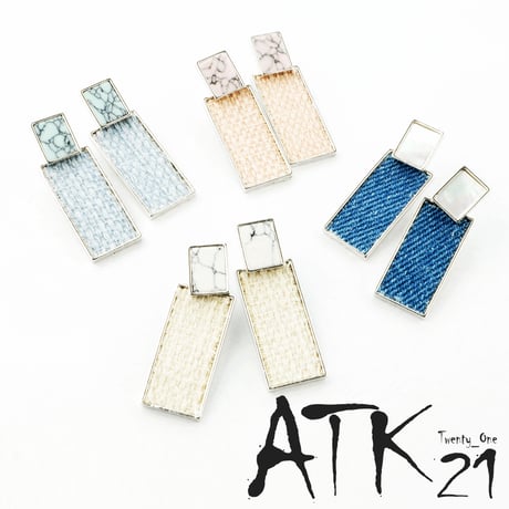 スクエア 大理石 マーブル シェル デニム ターコイズ スタッド ピアス オシャレ レディース アクセサリー：PKL170301