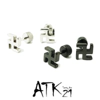 両耳用（2点セット）卍 まんじ モチーフ 16G ステンレスピアス スレートバーベル 軟骨 ボディピアス メンズ レディース ユニセックス アクセサリー：MPS181002