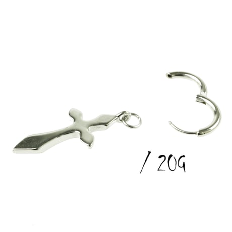 片耳用（1個売り）クロス 十字架 ブラック シルバー フープピアス リングピアス ステンレス 20G メンズ レディース ユニセックス アクセサリー：MBS191206