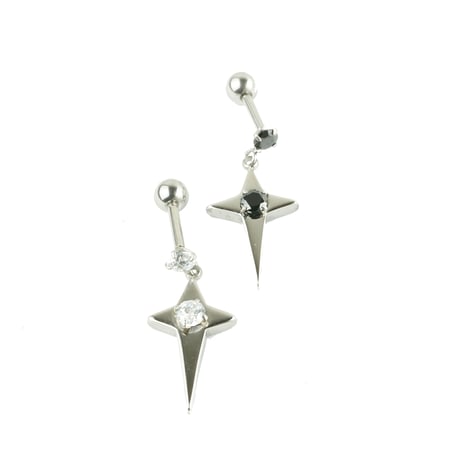 両耳用（2点セット）スター クロス キュービックジルコニア 16G ステンレスピアス Surgical Steel 316L 軟骨  メンズ レディース ユニセックス アクセサリー：MPS180103