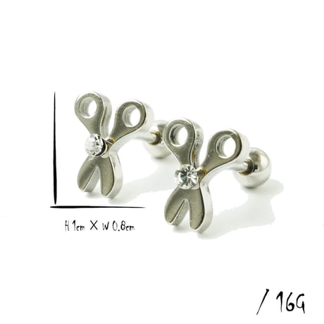 両耳用（2点セット）はさみ モチーフ ハサミ 鋏 scissors 16G ステンレスピアス スレートバーベル 軟骨 ボディピアス メンズ レディース ユニセックス アクセサリー：MPS181005