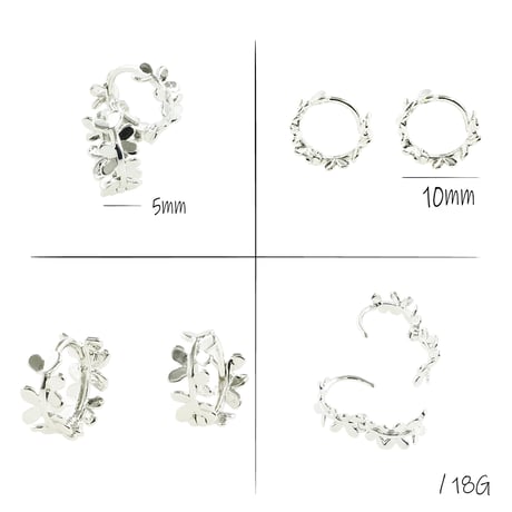 両耳用（2個セット）シンプル フラワーリース シルバー ブラック フープ リング ピアス メンズ レディース ユニセックス アクセサリー