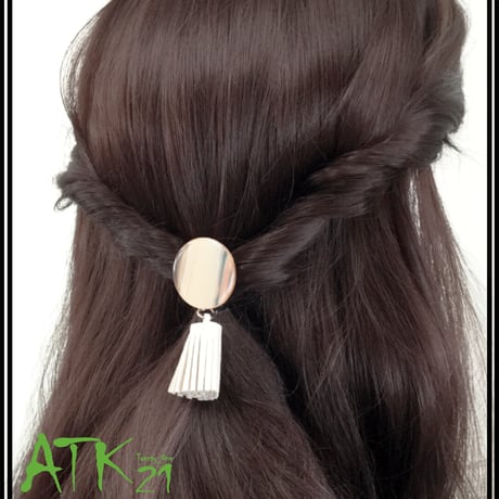 フリンジ付き サークル マーブル ゆらゆら揺れる ヘアフック ヘアカフス ポニーフック ヘアクリップ レディース ヘアアクセサリー：HF180901