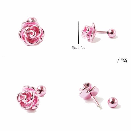 片耳用（1個売り）ローズ 薔薇 ボディピアス ステンレス サージカルステンレス316L メンズ レディース ユニセックス アクセサリー：MPS181001