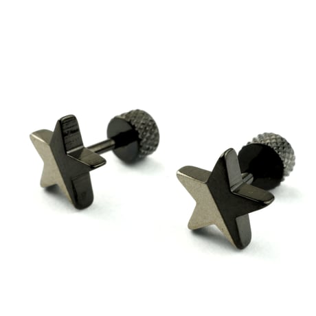 両耳用（2個セット） スター ★ ☆ 星 スタッド ピアス メンズ レディース ステンレス ブラック ホワイト アクセサリー