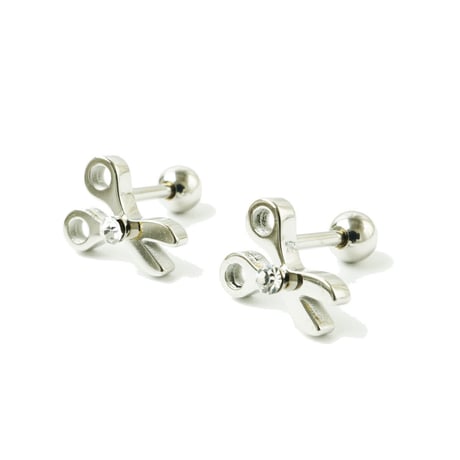 両耳用（2点セット）はさみ モチーフ ハサミ 鋏 scissors 16G ステンレスピアス スレートバーベル 軟骨 ボディピアス メンズ レディース ユニセックス アクセサリー：MPS181005