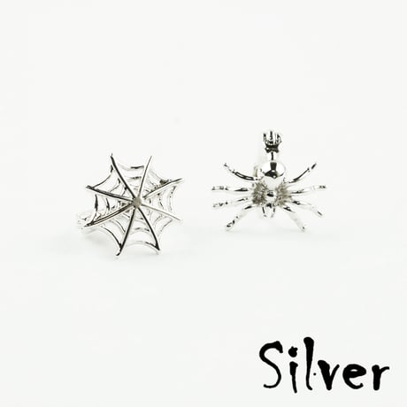 両耳用（2個セット）蜘蛛 蜘蛛の巣 クモ クモの巣 モチーフ ミニフープピアス 18G シルバー ブラック シンプル メンズ レディース ユニセックス アクセサリー：HPB170702